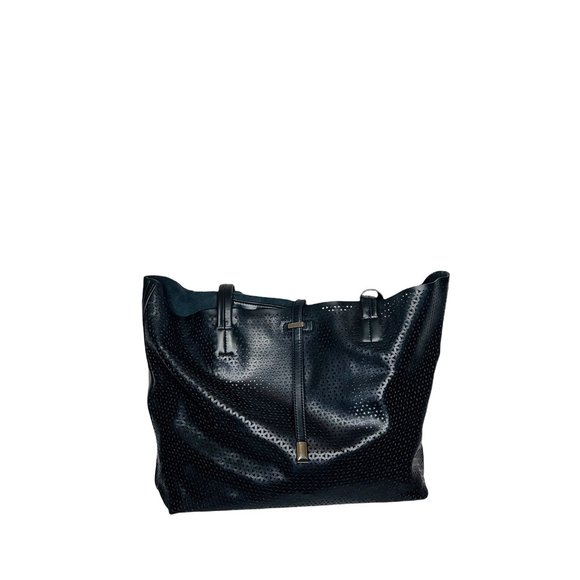 Vince Camuto Leila Perforated Leather Shopper Tote Bag Black 18.5” x 12.5” EUC - Picture 3 of 12